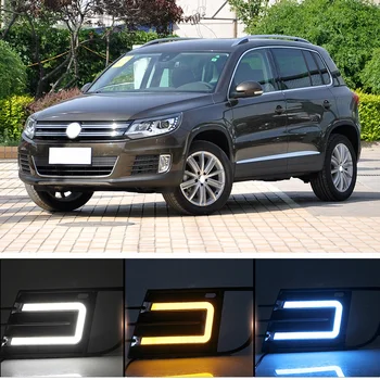 

CAPQX 1 Pair For Volkswagen Tiguan 2013-2016 Front Bumper Fog Light Cover Frame with LED Daytime Running Light DRL Day Light