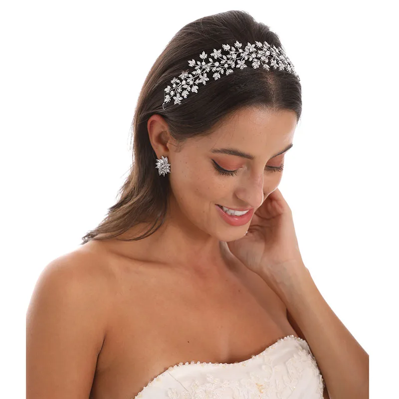 Женская диадема SLBRIDAL роскошная Гибкая свадебная тиара с фианитом аксессуары для