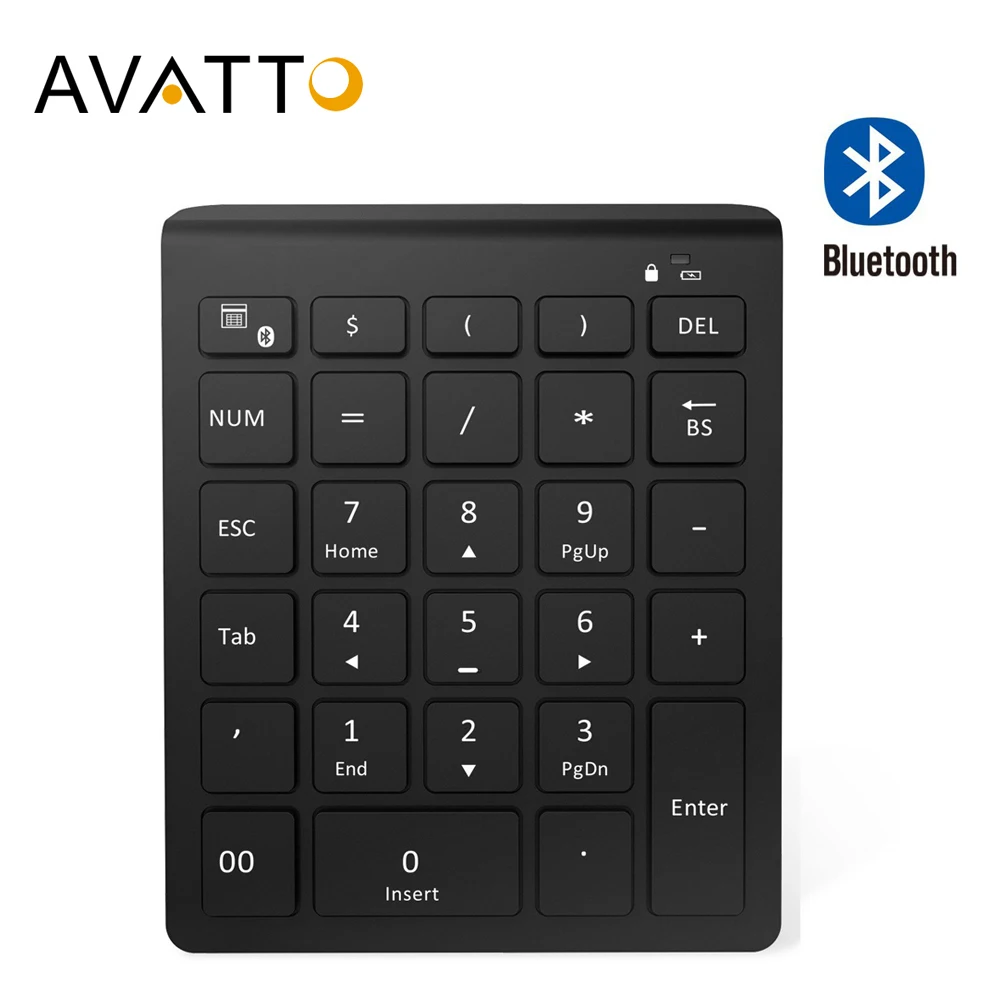 AVATTO 28 клавиш Bluetooth беспроводная цифровая клавиатура Мини Numpad с большим количеством функциональных клавиш цифровая клавиатура для ПК