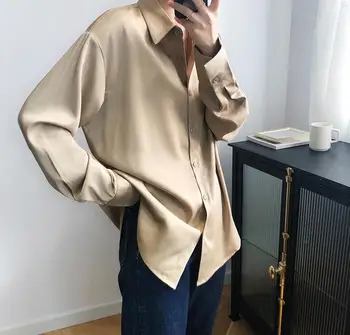 

2020 spring and summer clothes light-colored solid color em8 satin top satin chiffon shirt women kW9988-01