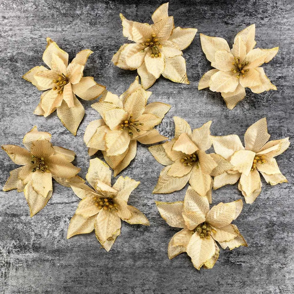 

Nerw 10PCS Artificial Glitter Flowers Christmas Decorations for Home Christmas Tree Ornaments Xmas Tree New Year Decor
