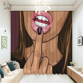

NYAA Sexy Curtain Red Lips 3D Printing Blockout Fabric drapes window curtains for living room bedroom