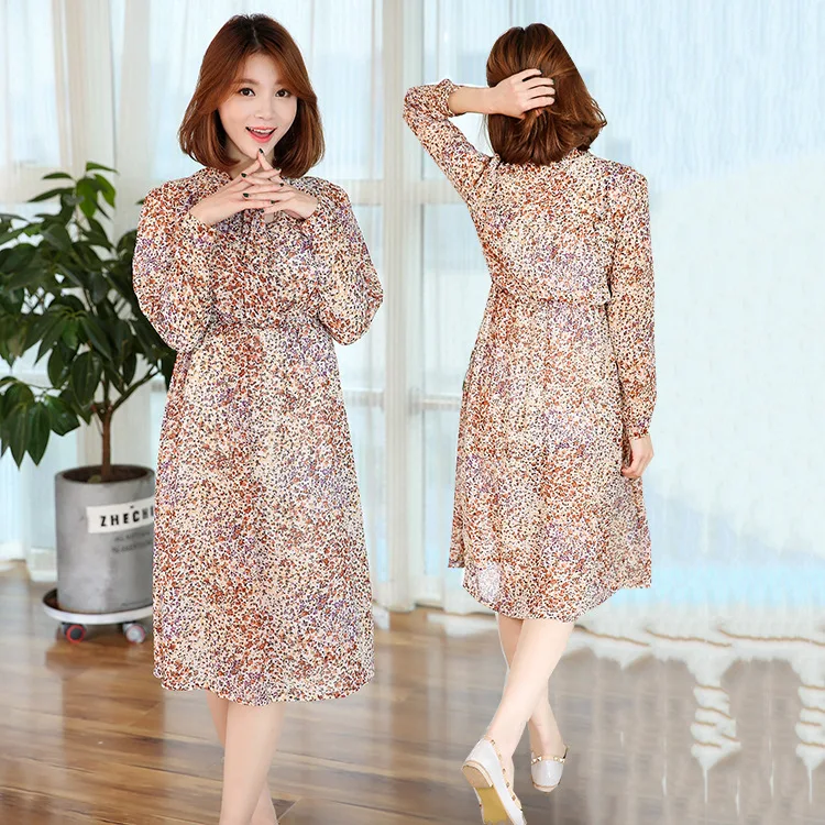

New Style Maternity Dress Slimming-Nursing Dress Floral-Print Chiffon Long Dress Plus-sized