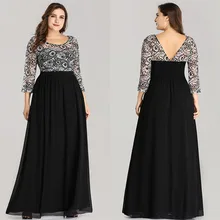 А-силуэт размера плюс длина до пола вечернее платье Осень Кружева шифон совок платье 3/4 рукава с открытой спиной Вечерние платья