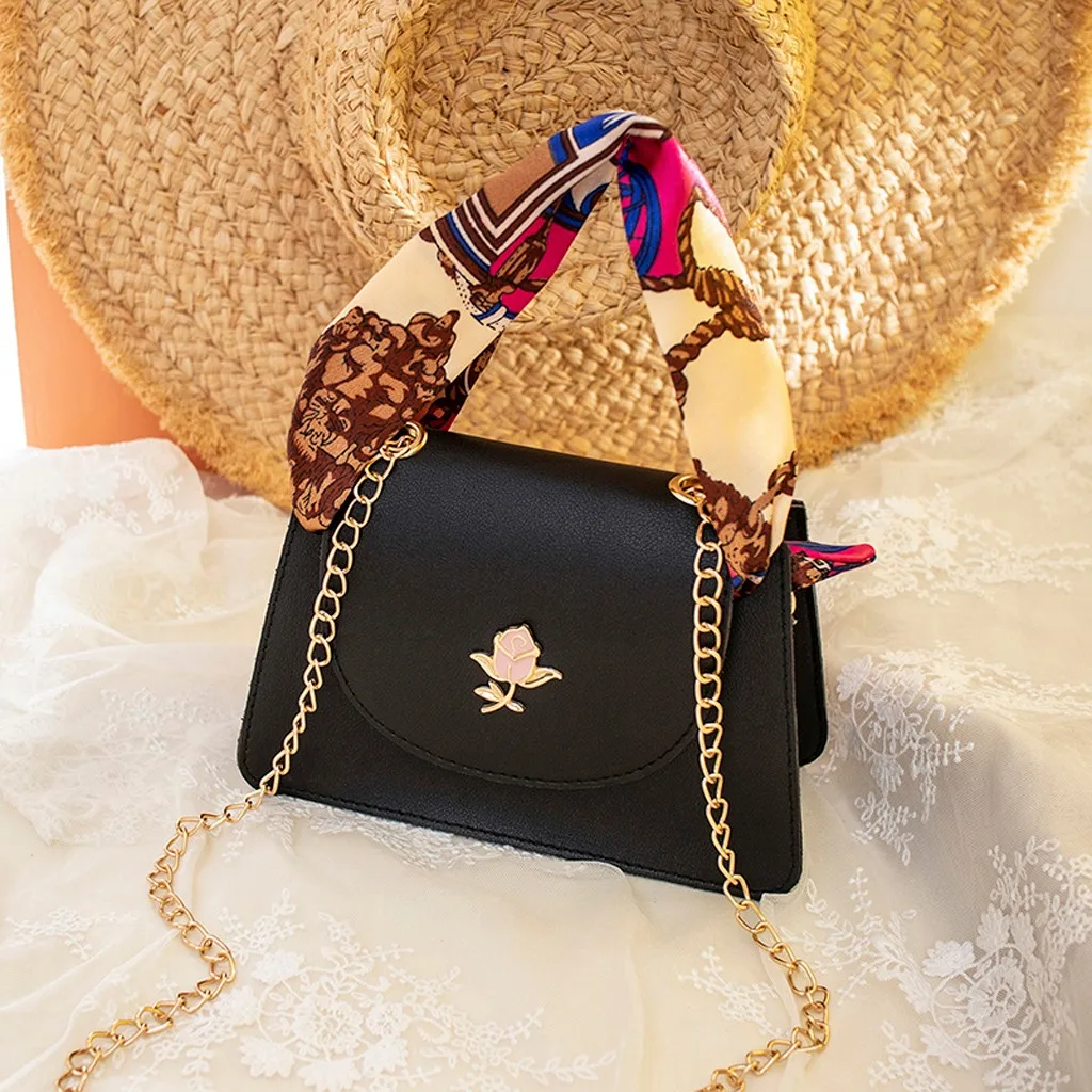 

Square Chain Ribbons Crossbody Bags For Women 2019 Rose Scarf Fashion Shoulder Messenger Bag Simple Tote Chain Phone Bag #5$