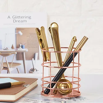 

Metal Round Pen Pencil Holder Oval Shape Desk Stationery Organizer Wired Mesh Design Mesh Style school office Stand accessories