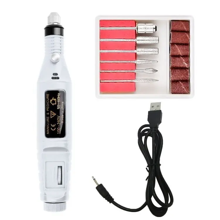 White USB interface RainSolid USB интерфейс электрический сверлильный станок для ногтей Набор для маникюра и педикюра Набор для удаления геля сильная Полировка Ногтей Шлифовальные Ленты - Цвет: White USB interface