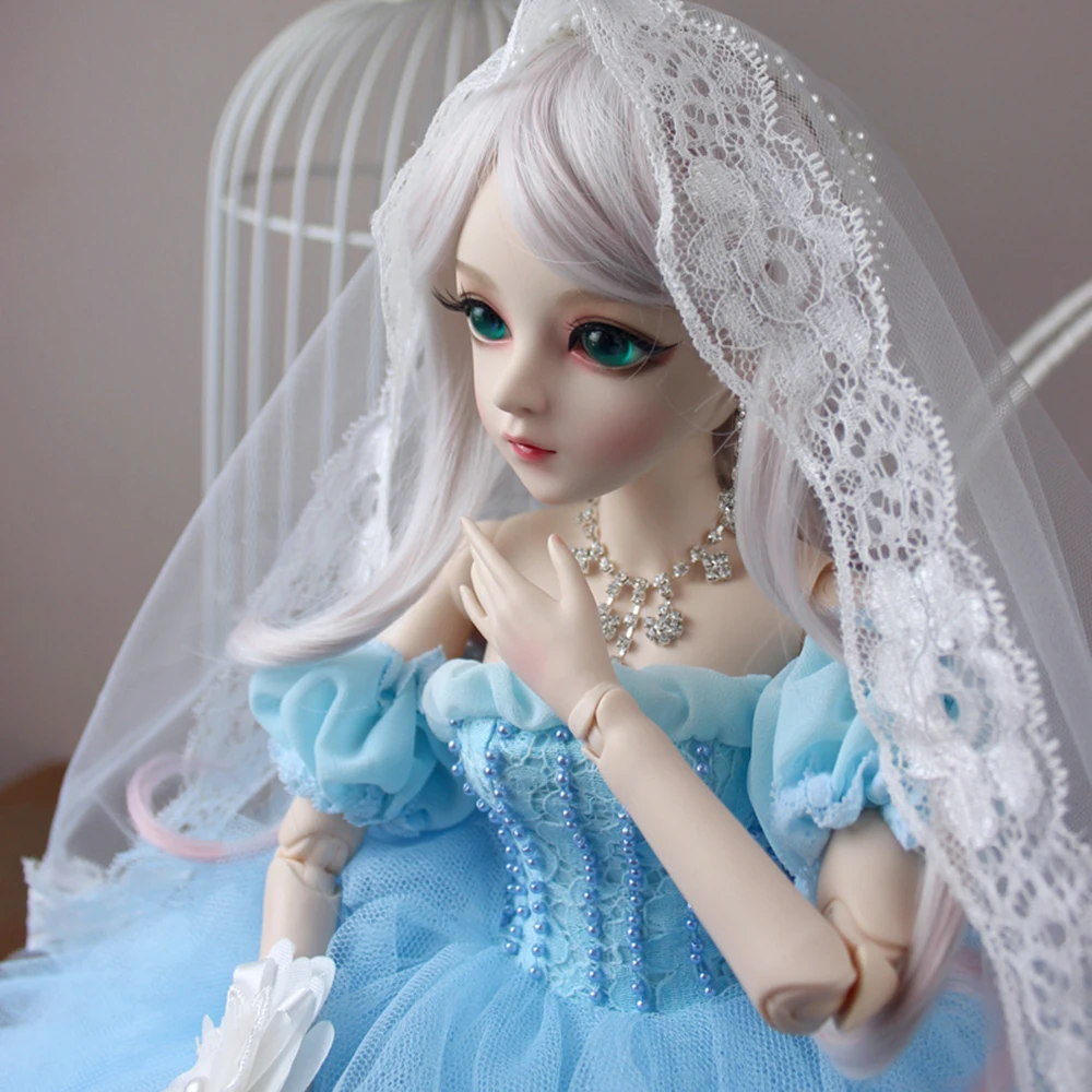EVA BJD 1/3, BJD невесты, кукла ручной работы, макияж 24 дюйма, 60 см, синее платье+ стеклянные глаза+ аксессуары, парики, одежда, обувь, свадебный подарок