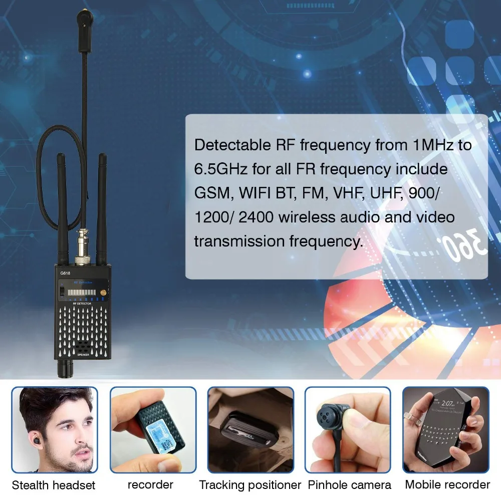 Alta Sensibilidade Anti-Spy Detector de Sinal RF,