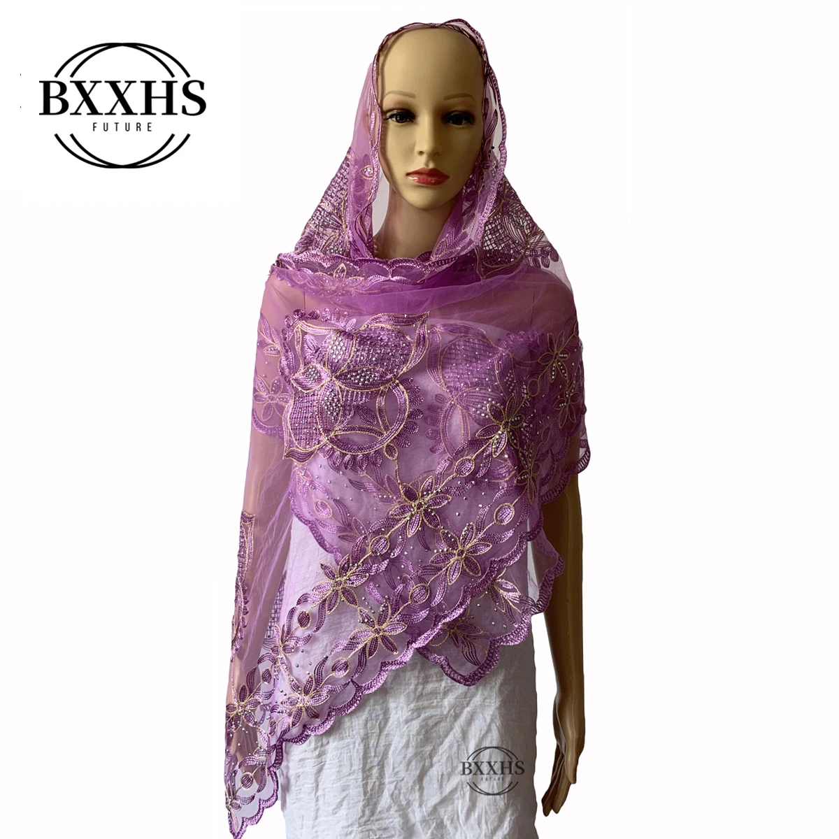 

New African Women's Headscarf Muslim Scarf Soft Cotton Embroidered Scarf Shawl