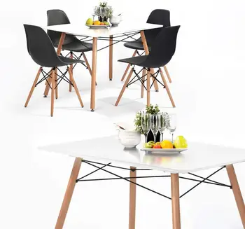 

Dining Table Modern Scandinavian Nordic Rectangle Solid Wood Legs MDF Top Kitchen Apartment Restaurant Black/White,110x70x73 cm