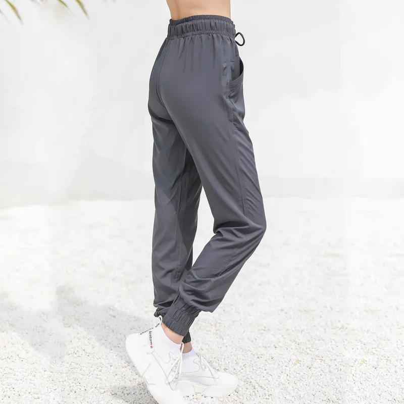 

Woven slacks women's running fast-drying fitness pants fold drawstring belt widened convergent lady pants