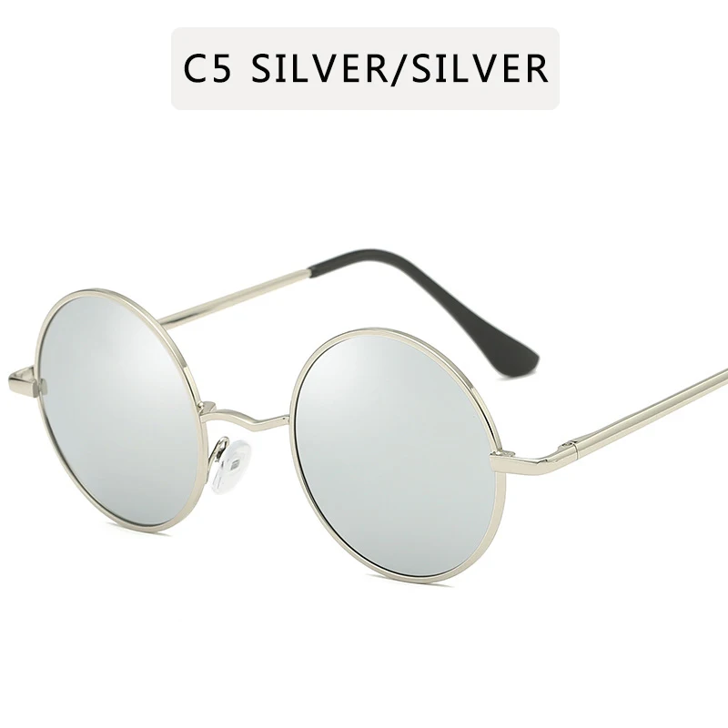 Стиль ретро, Панк круглые поляризованные солнцезащитные очки для мужчин и женщин, брендовая дизайнерская круглая металлическая оправа, высококачественные солнцезащитные очки UV400 - Цвет линз: C5