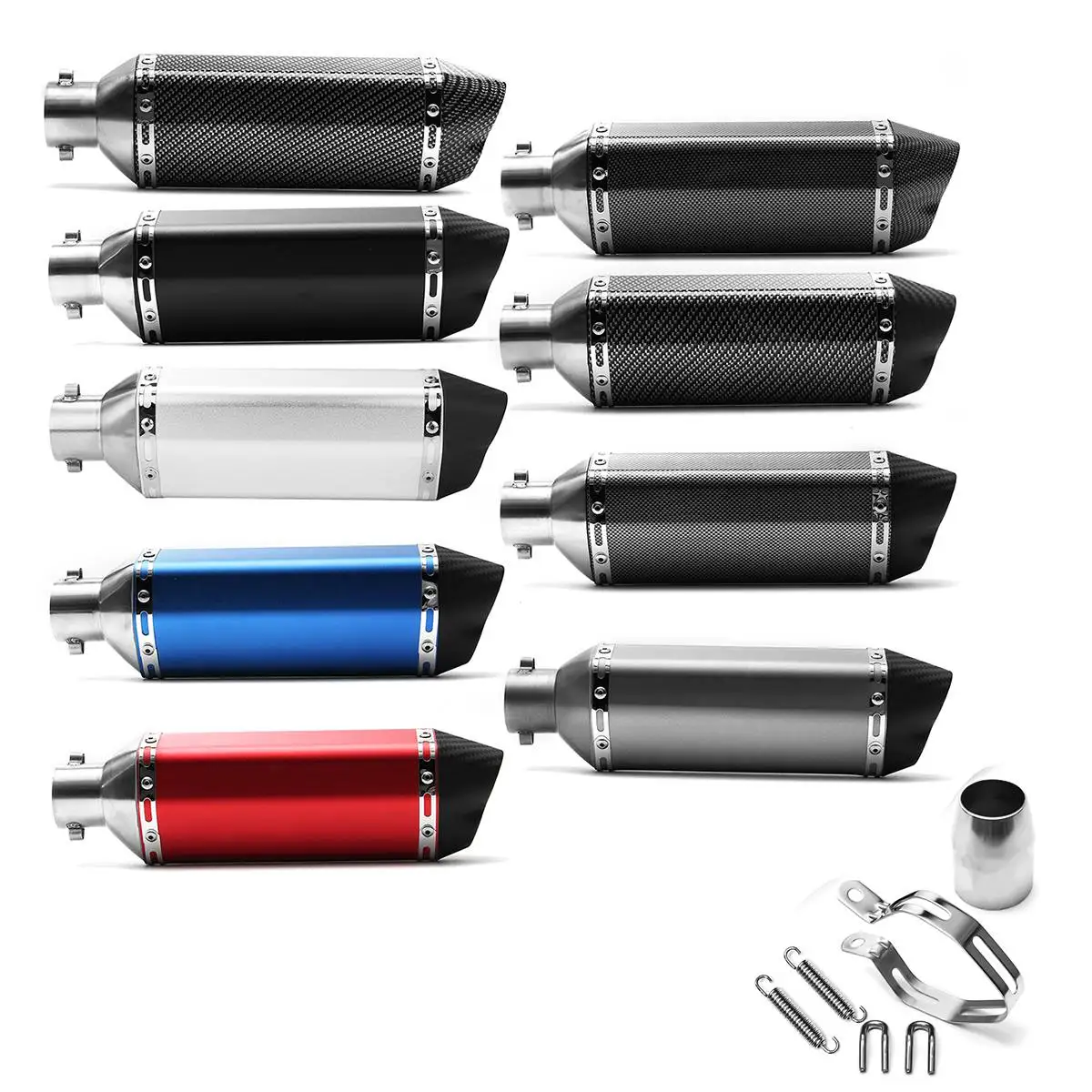 

38-51mm 365mm Carbon Stainless Steel Motorcycle Exhaust Muffler Pipe Double Air Outlet For R6 Z650 MT07 Z900 CBR1000 KTM R3 R25