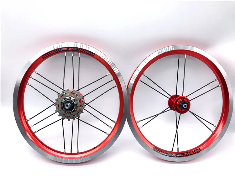 Litepro 14 Inch Folding Bike WheelSet G3 Spokes 3 Speed Freewheel 74/85mm Hub 4 Bearing Folding Bicycle Wheel Set