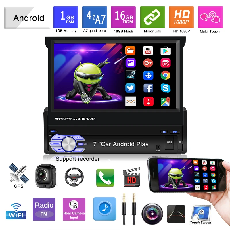 В наличии 1din Android 9 1 автомобильный DVD плеер 7 ''с сенсорным экраном
