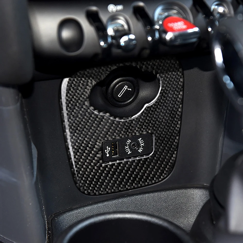 Автомобильный интерьер из углеродного волокна прикуриватель USB AUX панель консоль крышка наклейка для Mini Cooper JCW F55 F56 аксессуары для укладки