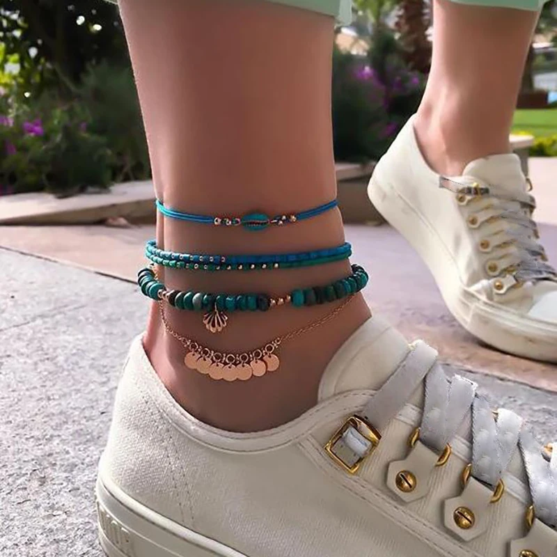Tocona 4Pcs/set Trendy Layered Blue Shell Beaded Women Anklet Bohemian Beach Jewelry Foot Bracelet Foot Decoration 8792 Tocona 4Pcs/set Trendy Layered Blue Shell Beaded Women Anklet Bohemian Beach Jewelry Foot Bracelet Foot Decoration 8792
