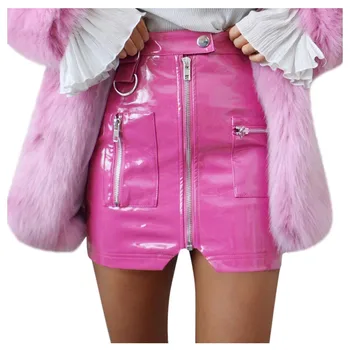 

Womail 2020 Fashion Women High Waist Skirt Zipper Slit Pockets Leather Skirt Package Hip Skirts Solid Color High-quality Skirt