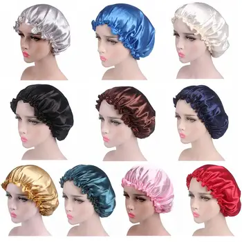 

Women Satin Silky Bonnet Sleep Night Cap Solid Color Ruffle Chemo Hat Head Cover M7DD