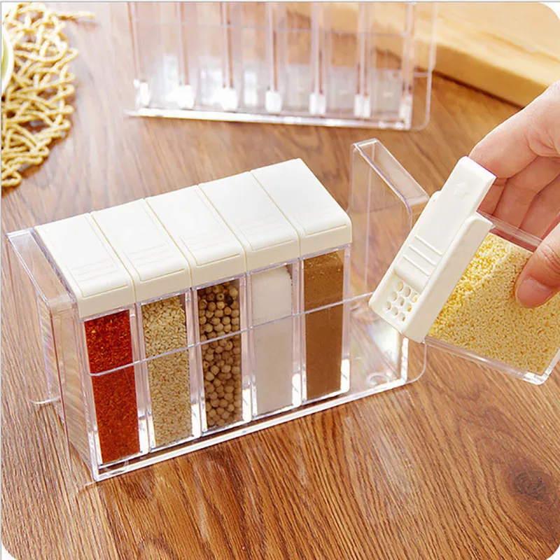 set Household Kitchen Seasoning Box Jar Transparent Salt Pepper Spice Sprayer Storage Container Cumin Bottle tank | Дом и сад
