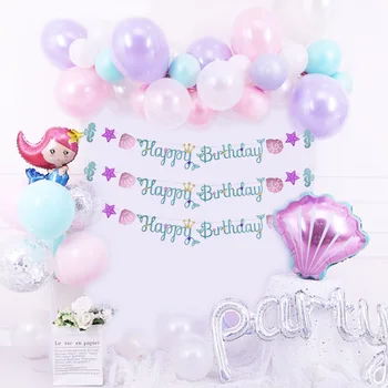 

1pc Happy Birthday Banner Conch Shell Shape Garland Mermaid Theme Birthday Party Hanging Decoration Baby Shower Garland Supplies