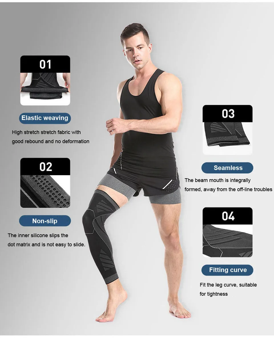 1pcs Long Knee Protector Elastic Knee Support Brace for Running, Basketball, Volleyball, Football,Cycling Knee Pads