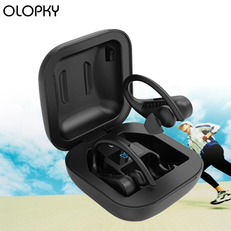 

New Led Display Bluetooth Earphone Ear Hook Wireless Headphones TWS Stereo Earbuds Waterproof Noise Cancelling Headset With Mic