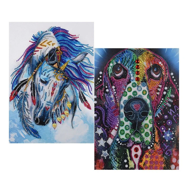 

2Pcs 5D Diamond Painting Special Shaped Diy Partial Drill Cross Stitch Kits Crystal Pictures Of Rhinestones Animal Horse Dog