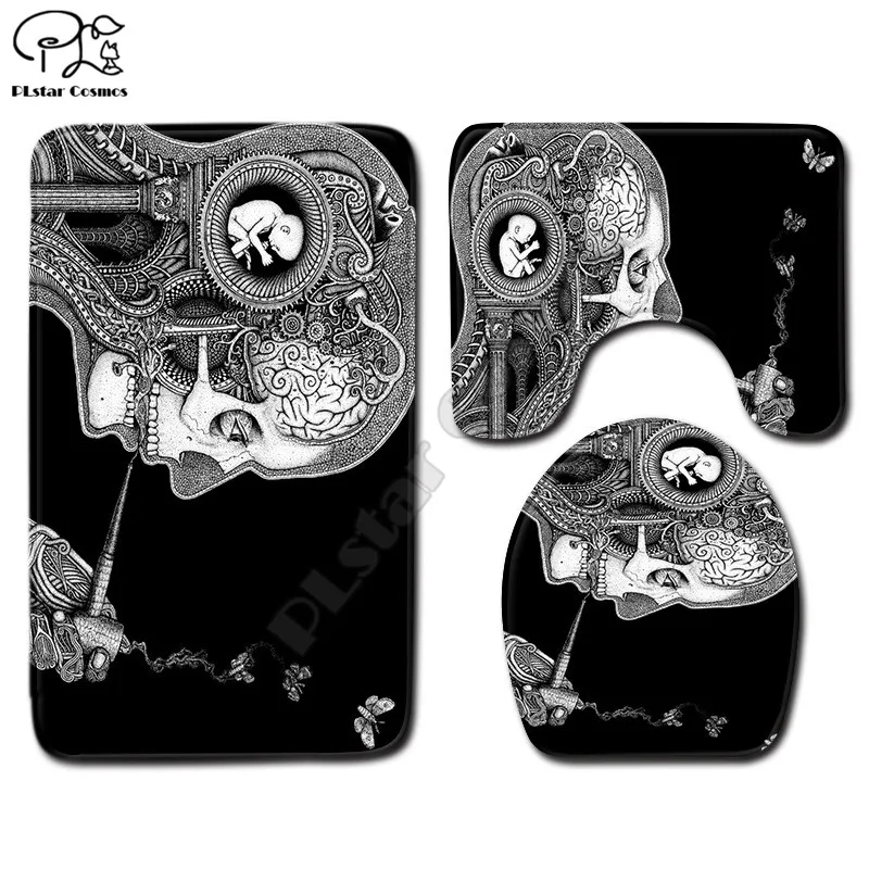 

Halloween Dark element pattern 3D printed Bathroom Pedestal Rug Lid Toilet Cover Bath Mat Set drop shipping style-3
