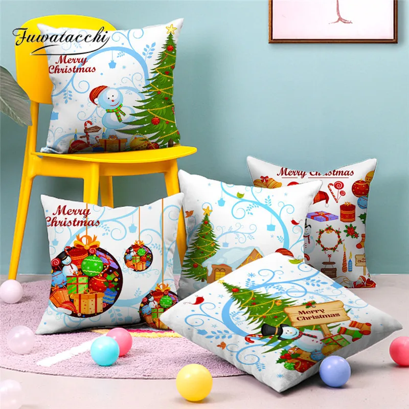 

Fuwatacchi Merry Christmas Cushion Cover Tree Polyester Sunset Home Art Decorative Throw Pillow Case Cotton Pillow Cover 45x45cm