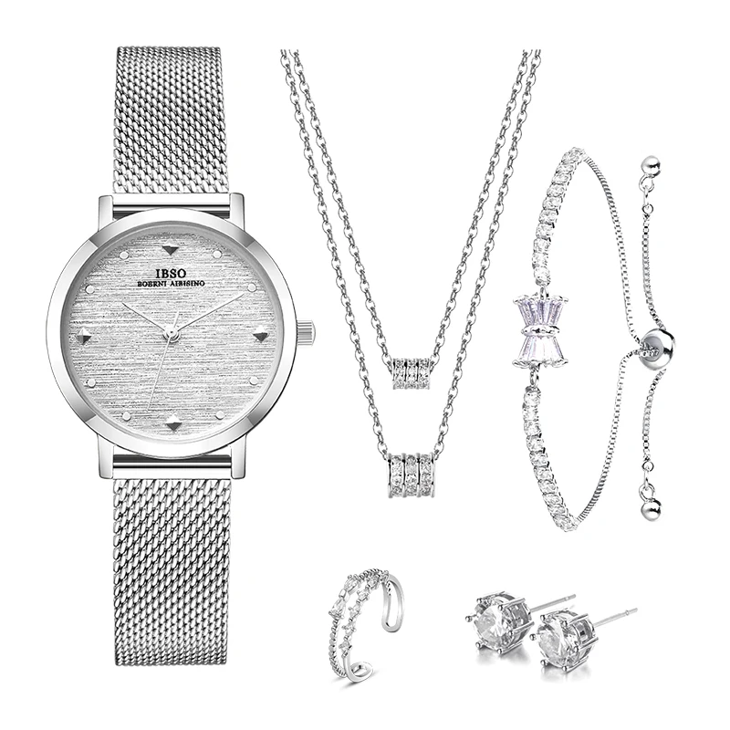 IBSO Silver Retro Watch Set Gift For Women Brand New United Copper Jewelry Japanese Movement Water Resistant Watch Ladies 2021