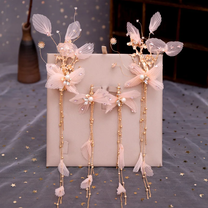 Korean Version of the Beautiful Butterfly Antique Bride Tiara Hairpin Earrings Set