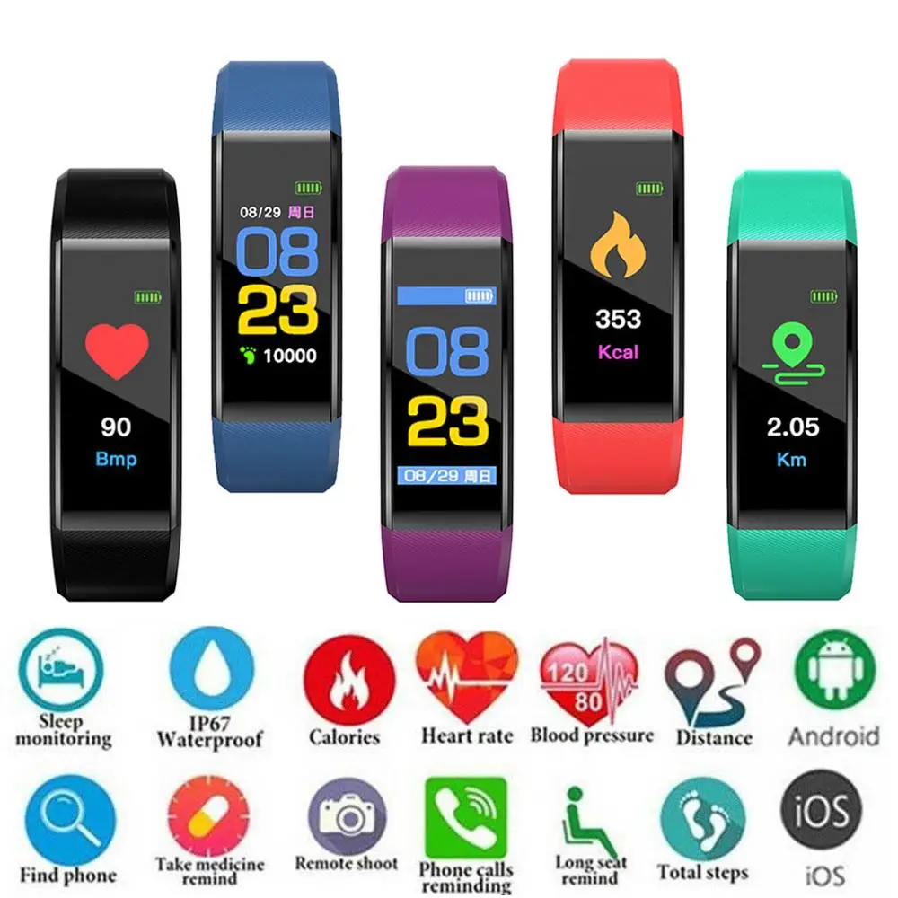 Смарт браслет часы водонепроницаемый спортивный фитнес трекер Smartband пульсометр