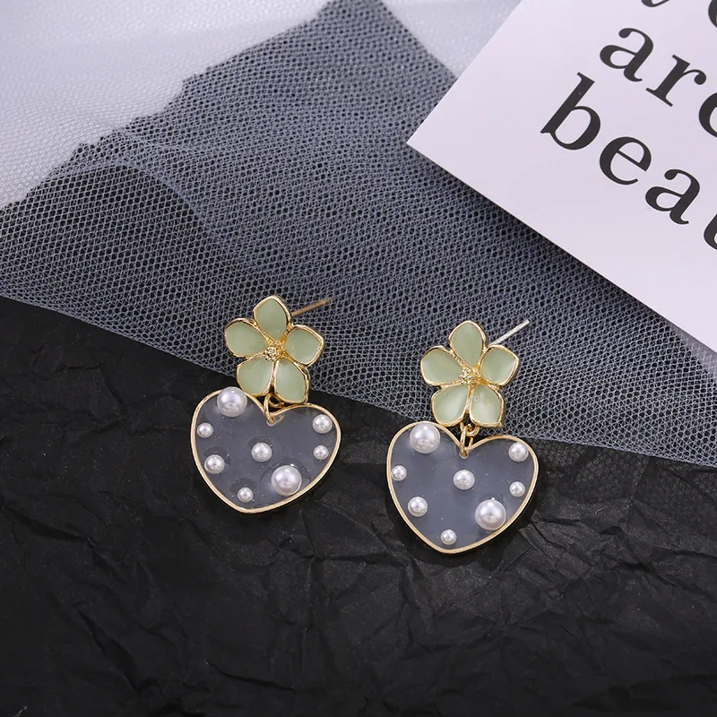

2020 New Arrival Trendy Simple Enamel Flower Love Heart Drop Earrings For Women Sweet Jewelry Pendientes Gifts