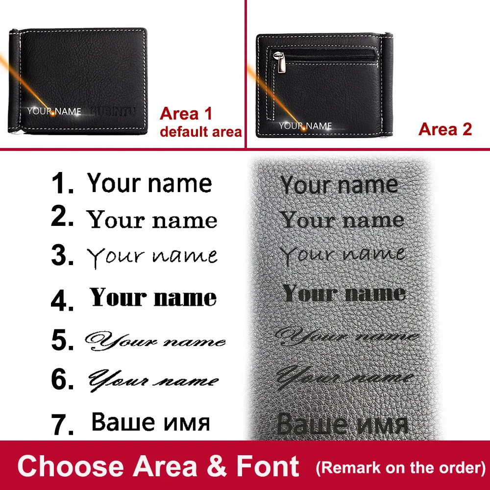 Name Engraving Money Clip Mini Wallets Genuine Leather Male Purse Mini Vintage Slim Wallets 6