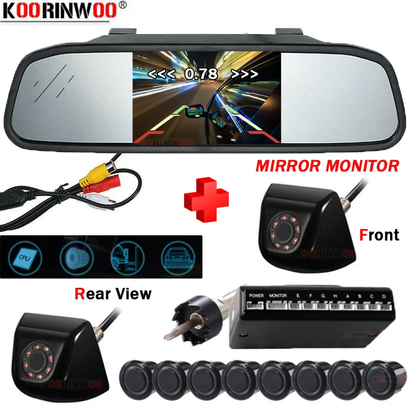 

Koorinwoo Visible Dual Core Car Video Parking System With 8 Sensors 2 Camera Rear Front CCD Colorful LCD Display Monitor Reverse