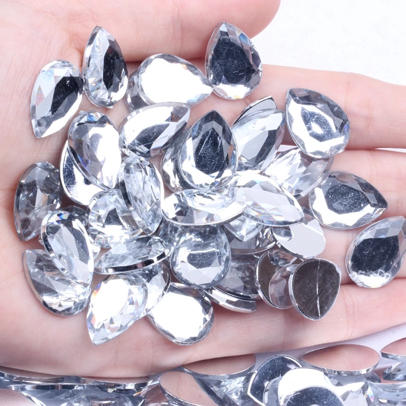

13x18mm 30pcs Flat Facets Acrylic Rhinestone Tear Shape Many Colors Choose Strass Glue On Nails Art Rhinestones DIY Decorations