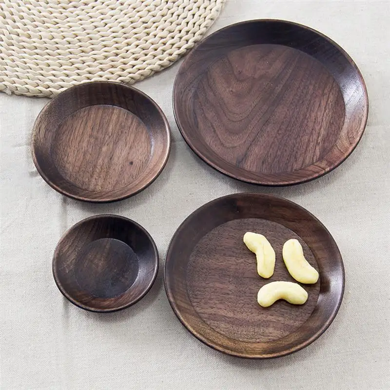 

Japanese-style Wood Fruit Plate Round Breakfast Plate Simple Snack Dessert Tray Household Tableware Candy Platter