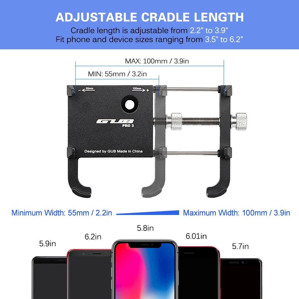 

GUB PRO3 Bicycle Adjustable Phone Holder MTB Bracket Handlebar Clip Stand Anti-Slip Bike for 3.5-6.2inch Phone Bicicleta