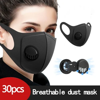 

Reusable Face Mask Men Women Sponge Mask Washable Mouth Mask Respirator Black Breathable Filter Valve Face Mask Elastic Earloop