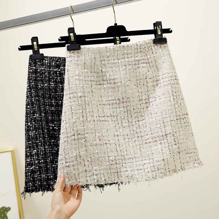 

2019 New Female Autumn Winter Korean Tweed Skirt Student A-shaped Tassels Package Hip Skirt Womens Slim Mini Short Skirts Mujer