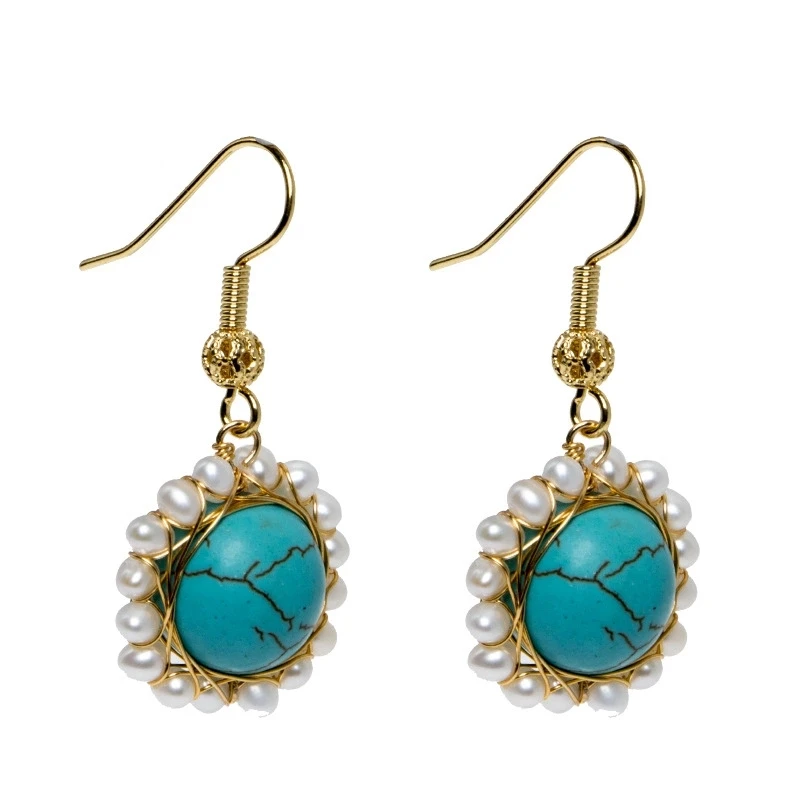 

FXM Natural Fresh Water Baroque Pearl Green Stone Flower Drop Earrings For Women Drop Earring Jewelry Handmade 2019 Fashion New
