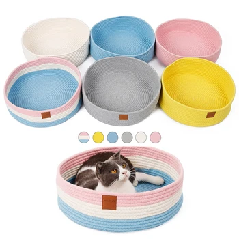 

Cotton Rope Round Cat Bed for Small Medium Dogs Handmade Cat Scratcher Scratching Pad