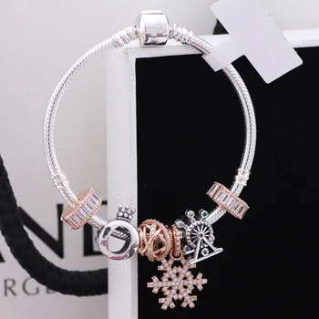 

Quality Original 1:1 100%925 Sterling Silver Ferris Wheel Snowflake Bracelet Free Shipping Is Preferred As A Gift