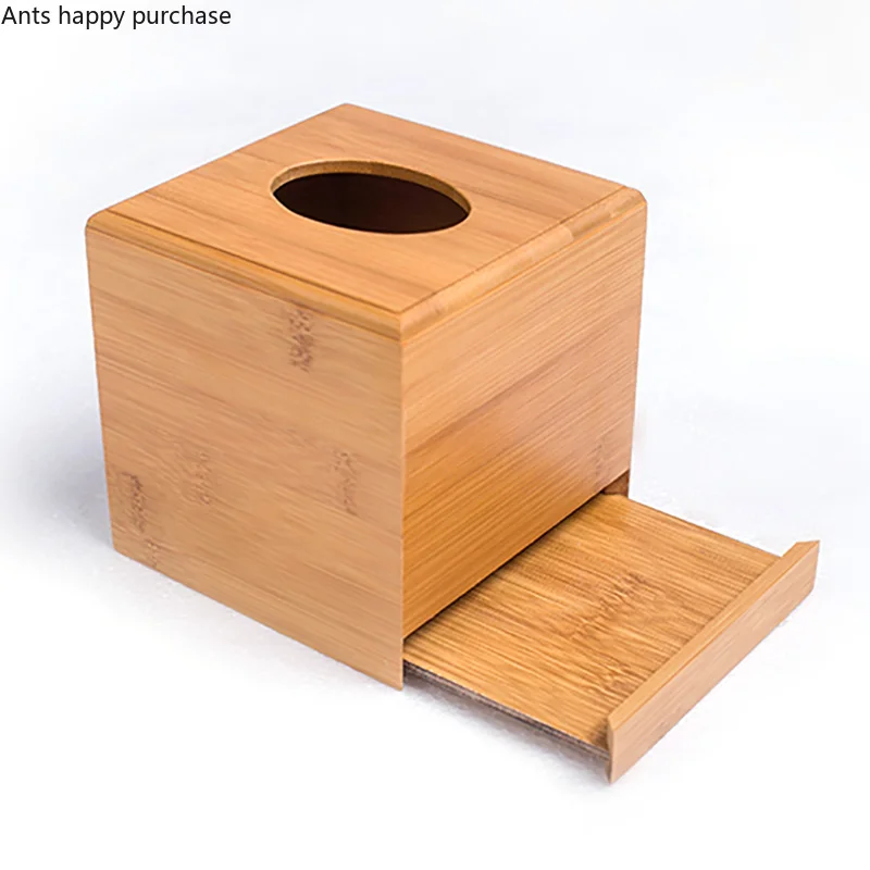 Household Tissue Box Bamboo Wood Square Modern Simple Living Room Coffee Table Tissue Box Napkin Holder Box Finishing Storage