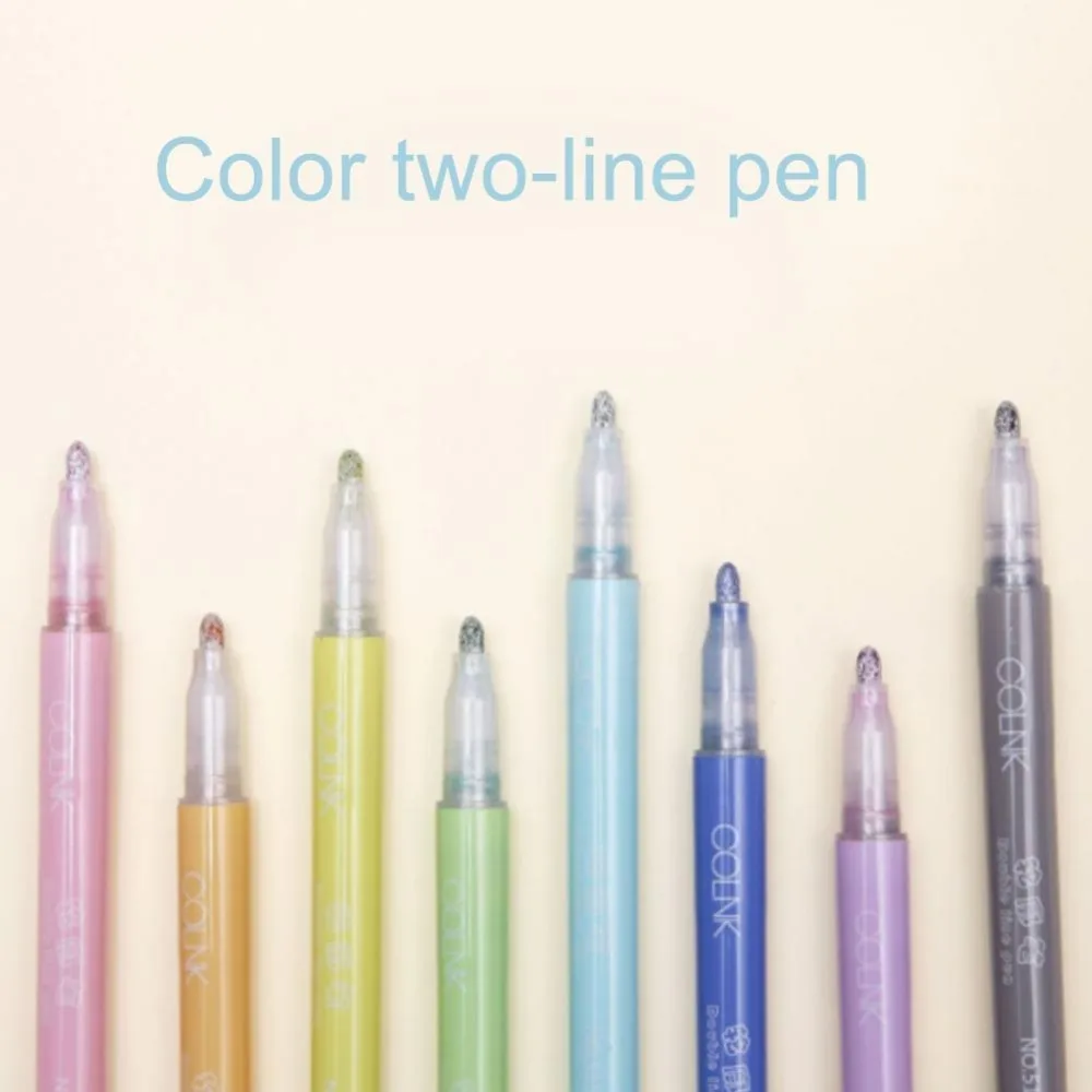 8 цветов, двойная линейная ручка, маркер, флуоресцентный маркер, конфетный цвет, Студенческая, многоцветная ручка для заметок, канцелярские принадлежности для офиса и школы
