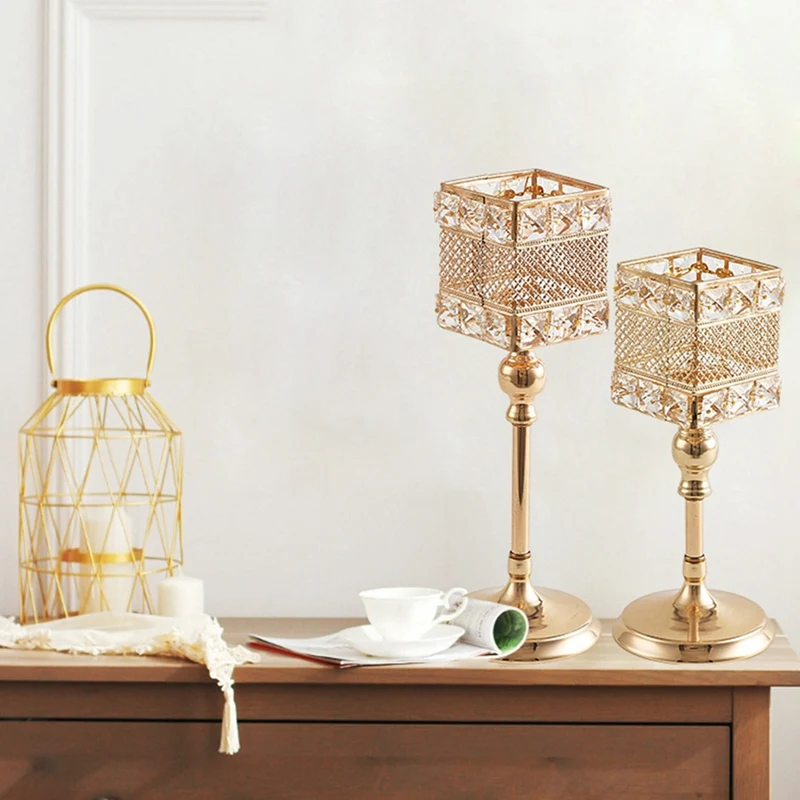 Свадебный подсвечник вечерние украшения Искусственный кристалл подсвечник Блестящий Золотой квадратный подсвечник для дома(48 см