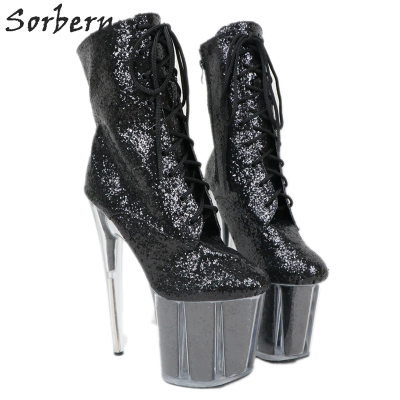 black sequin platform heels
