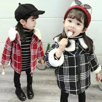 

Fashion winter Plaid Baby Girls Jackets warm Thickening velvet Baby Coats Snowsuit Baby Girls Clothes kids outwears red blue